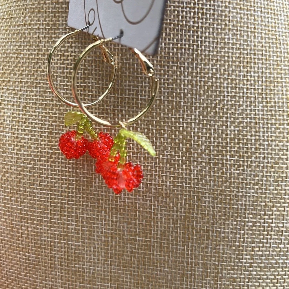 URBAN OUTFITTERS CHERRY BEADED HOOP EARRINGS